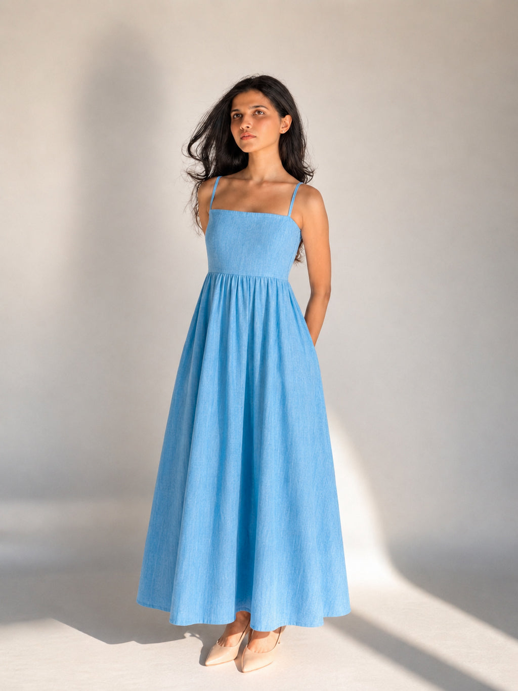 The Amara Minimal Linen Sundress - Sky Blue