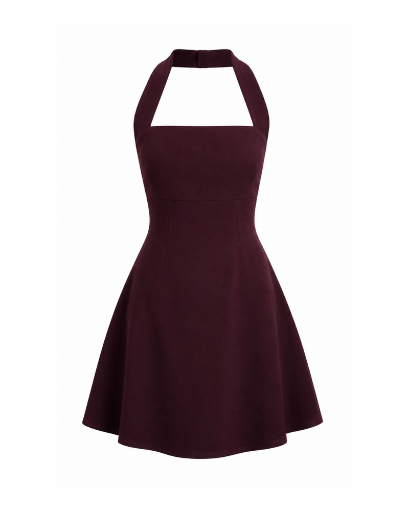 The Miara Halter Mini Dress - Plum