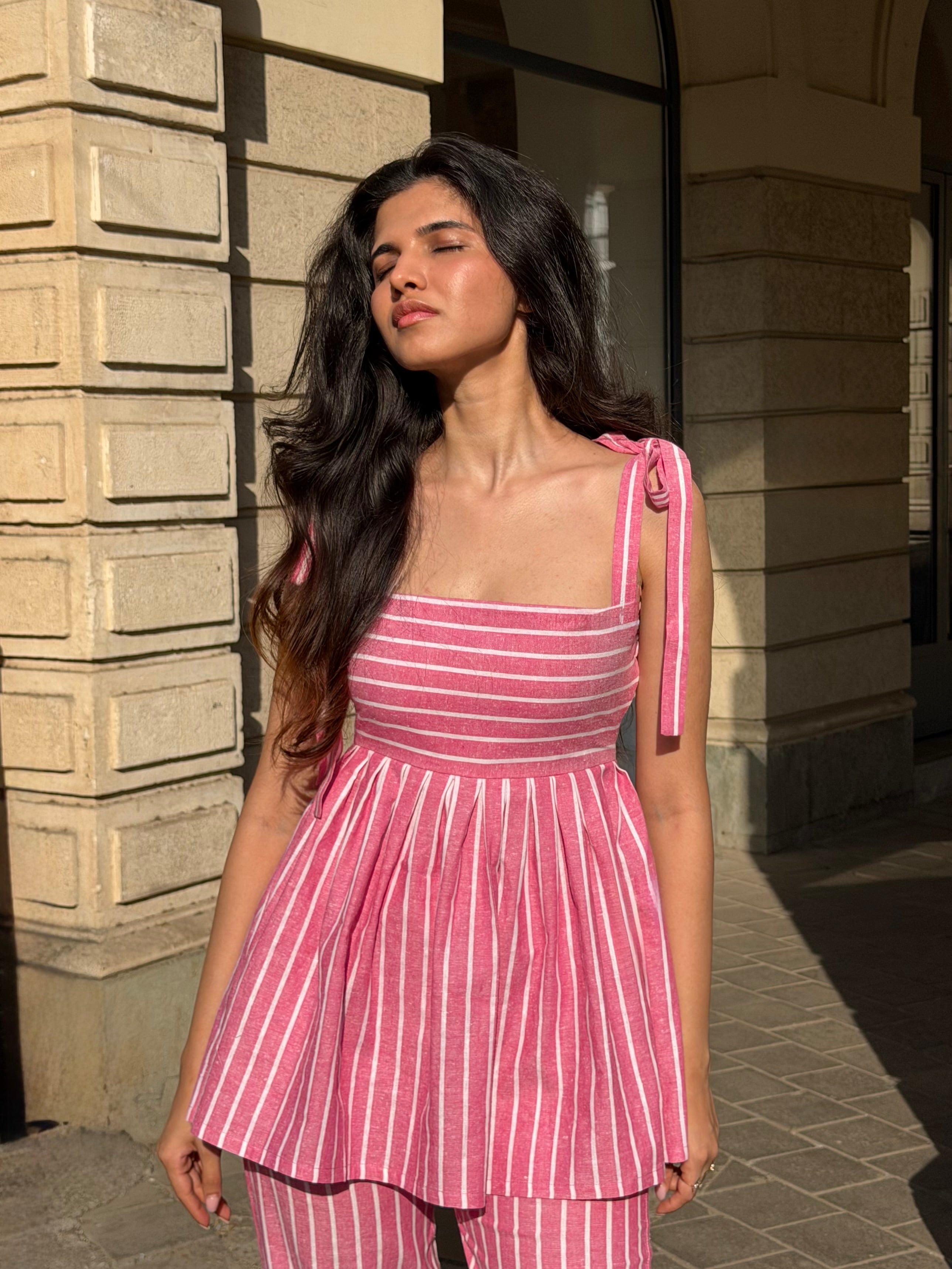 The Sundowner Stripe Top in Petal Pink