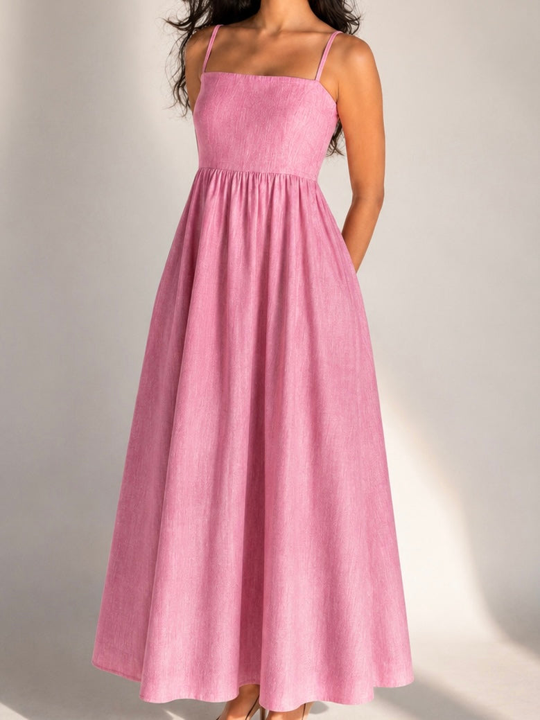 The Amara Minimal Linen Sundress - Blush Pink