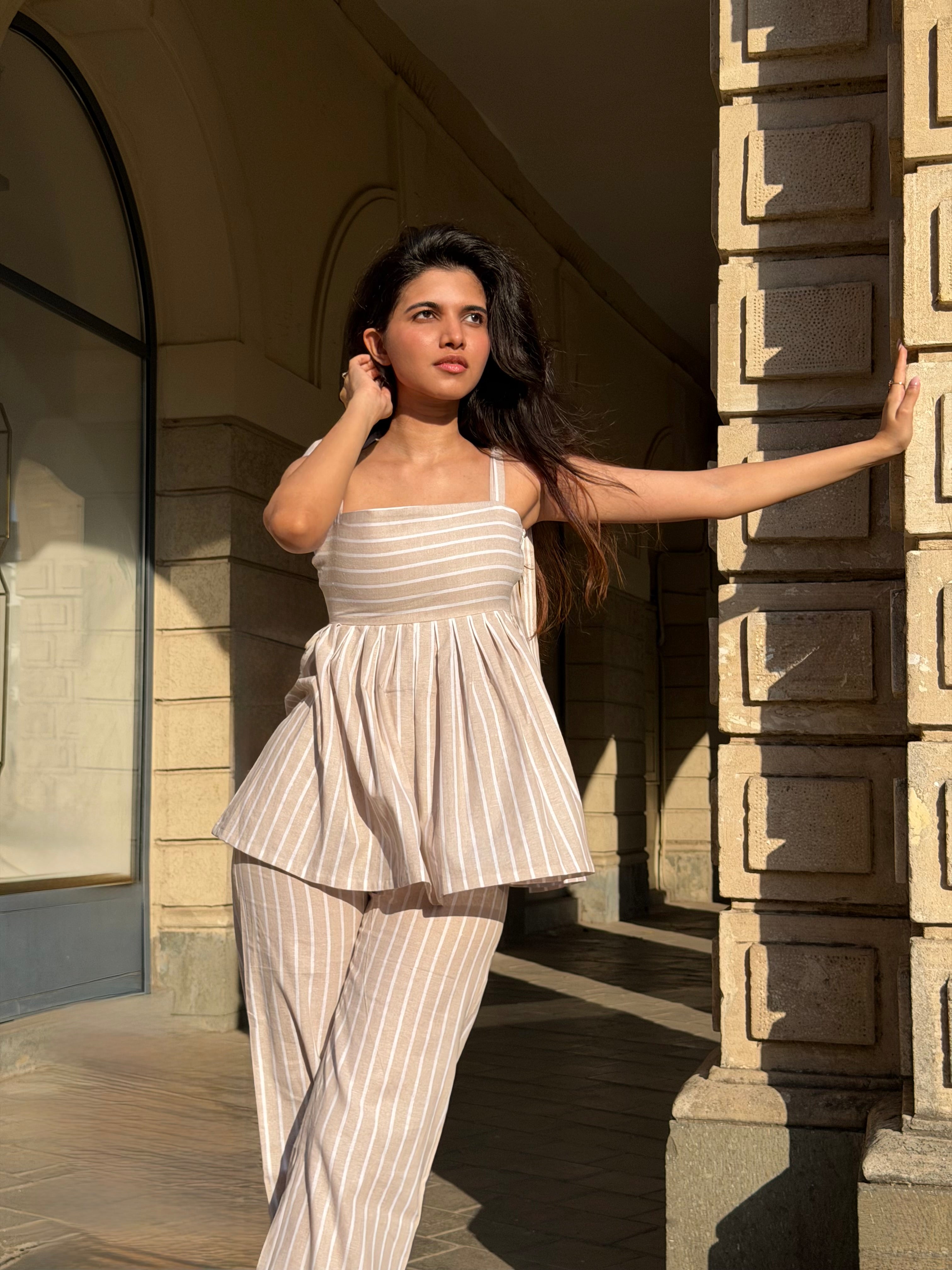 The Sundowner Stripe Top in Oatmeal Nude