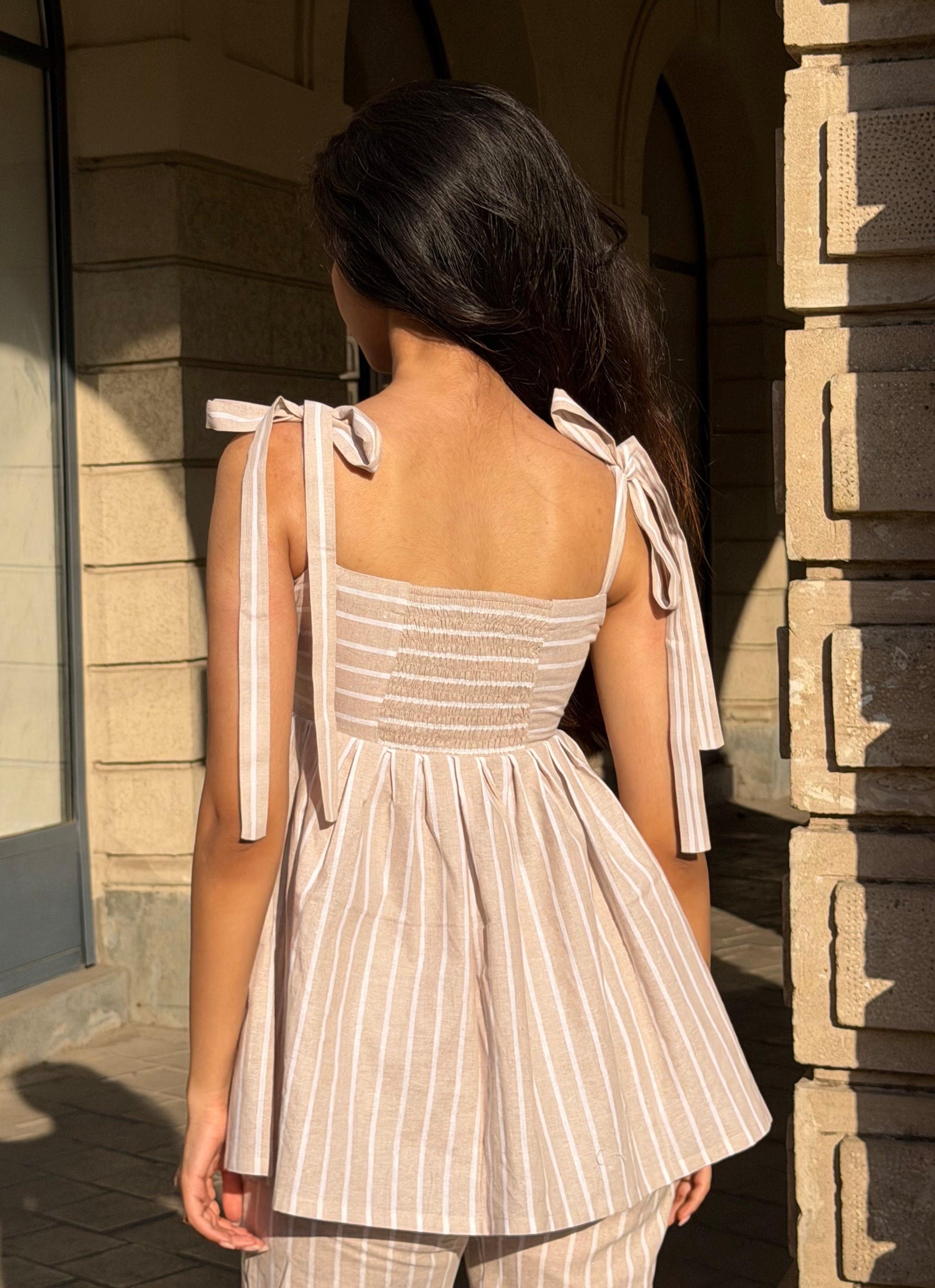 The Sundowner Stripe Top in Oatmeal Nude