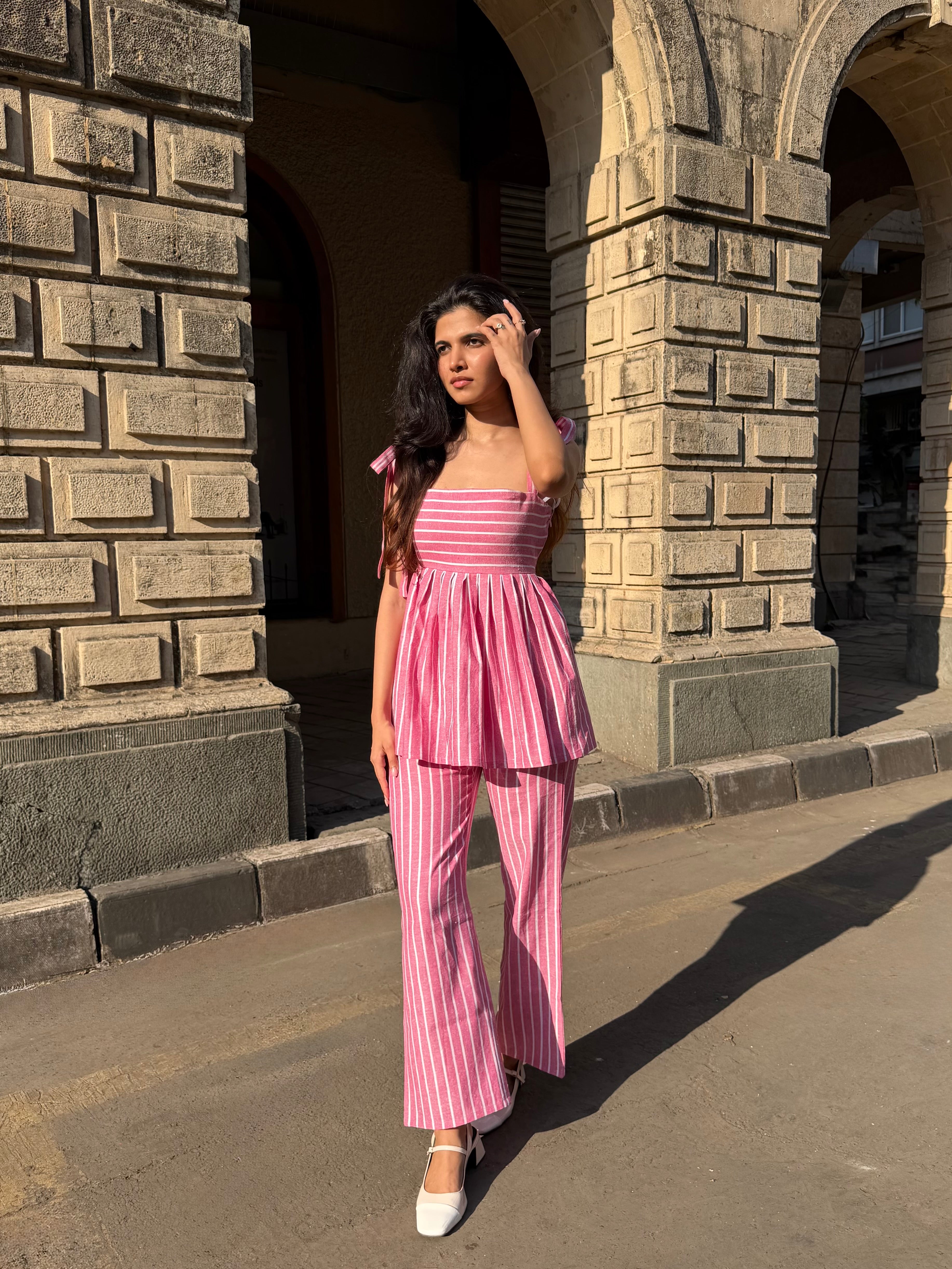 The Sundowner Stripe Top in Petal Pink