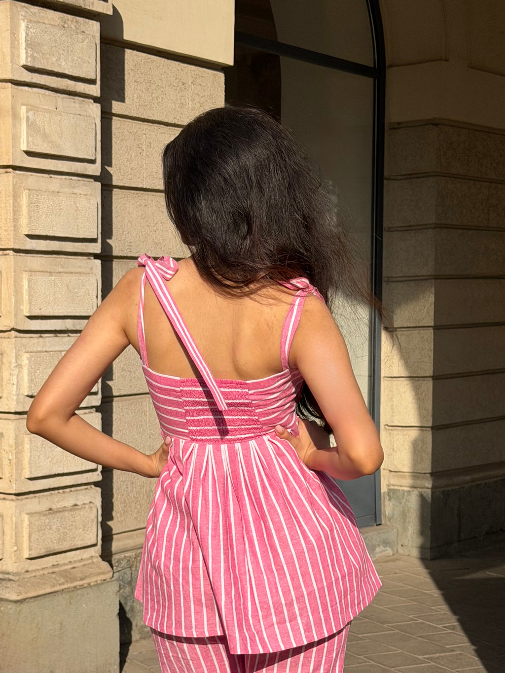 The Sundowner Stripe Top in Petal Pink