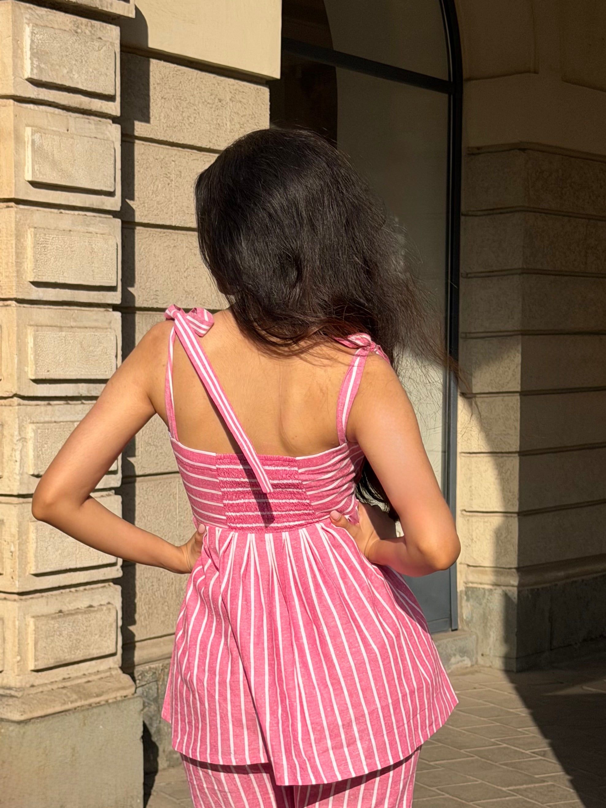 The Sundowner Stripe Top in Petal Pink