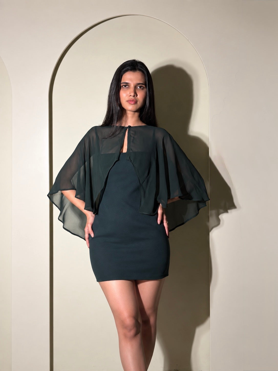 Sia Cape Dress in Emerald Green