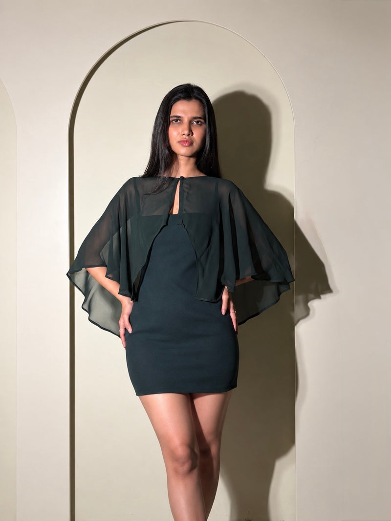 Sia Cape Dress in Emerald Green