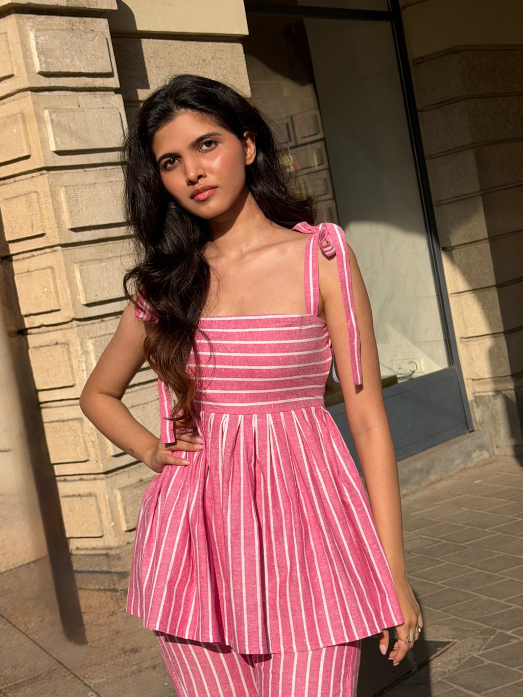 The Sundowner Stripe Top in Petal Pink