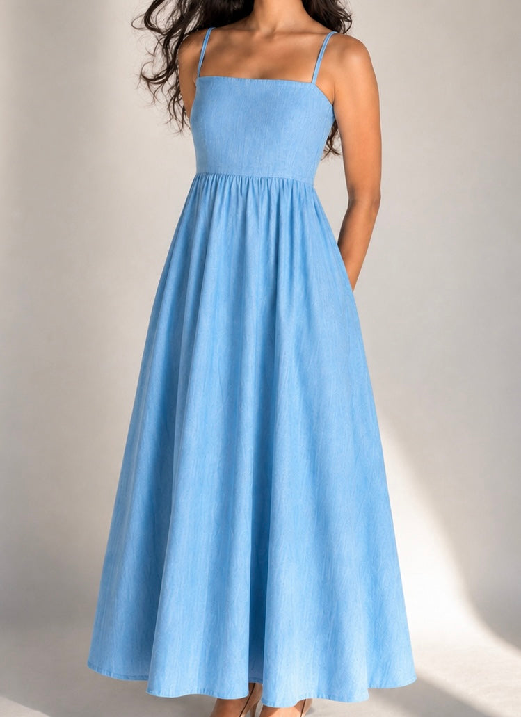 The Amara Minimal Linen Sundress - Sky Blue