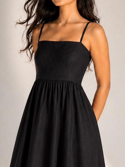 The Amara Minimal Linen Sundress - Black