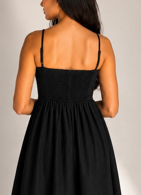 The Amara Minimal Linen Sundress - Black