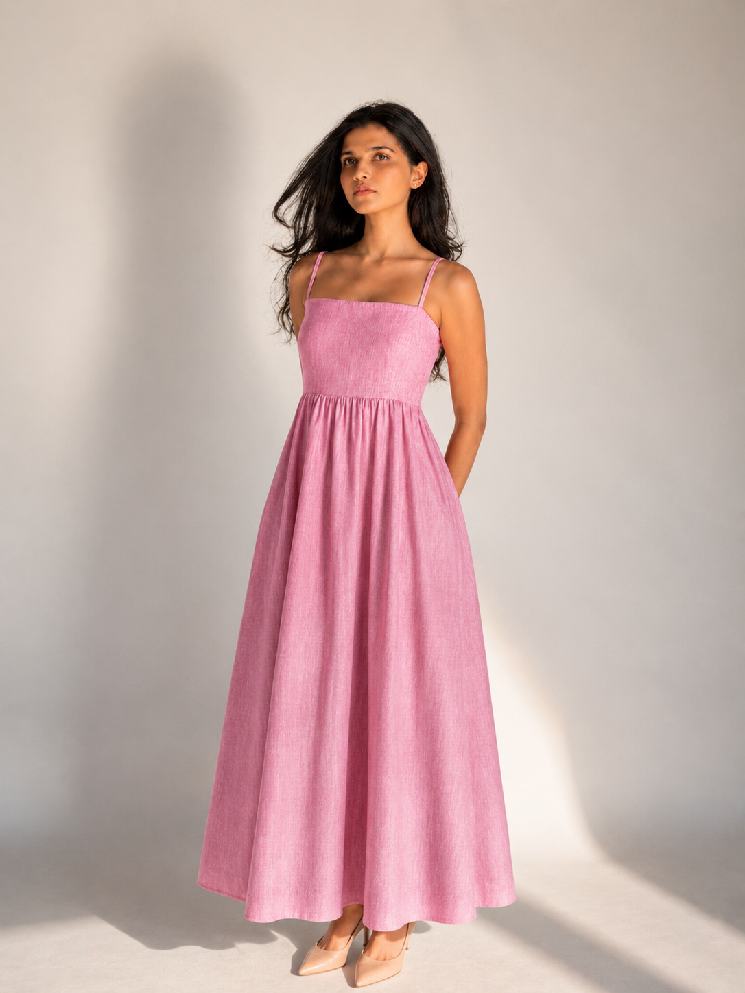 The Amara Minimal Linen Sundress - Blush Pink