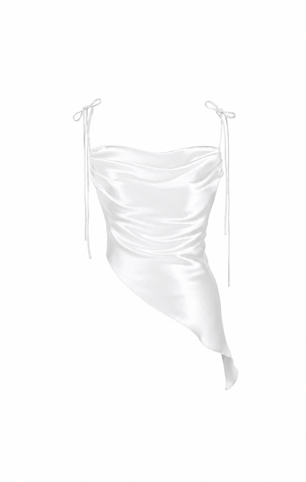 The Asymmetrical Satin Top – Pearl White
