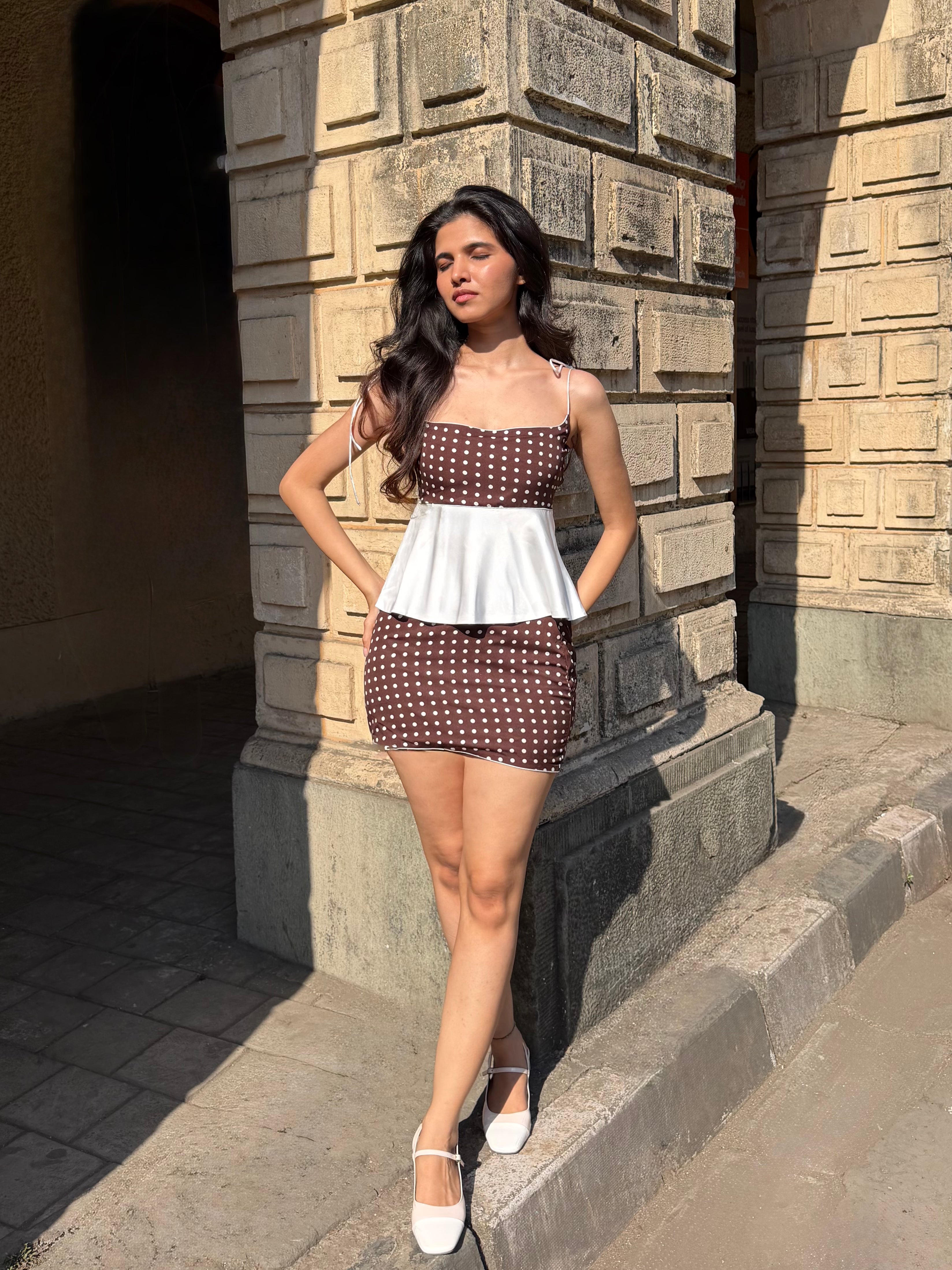 The Pretty Polka Mini Skirt - in Espresso Brown