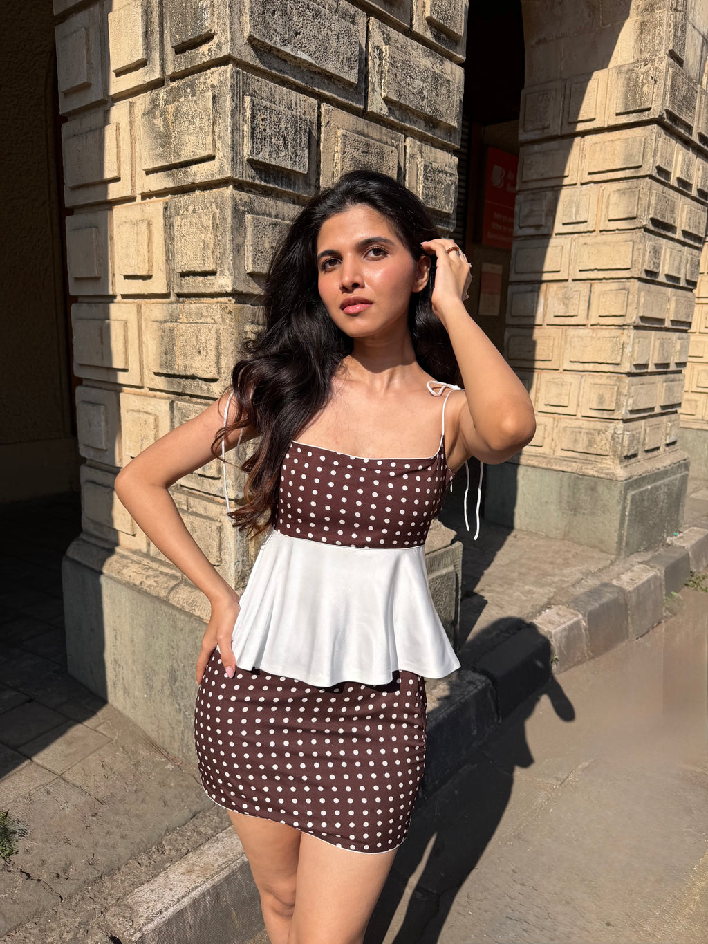 The Pretty Peplum Top - in Espresso Brown