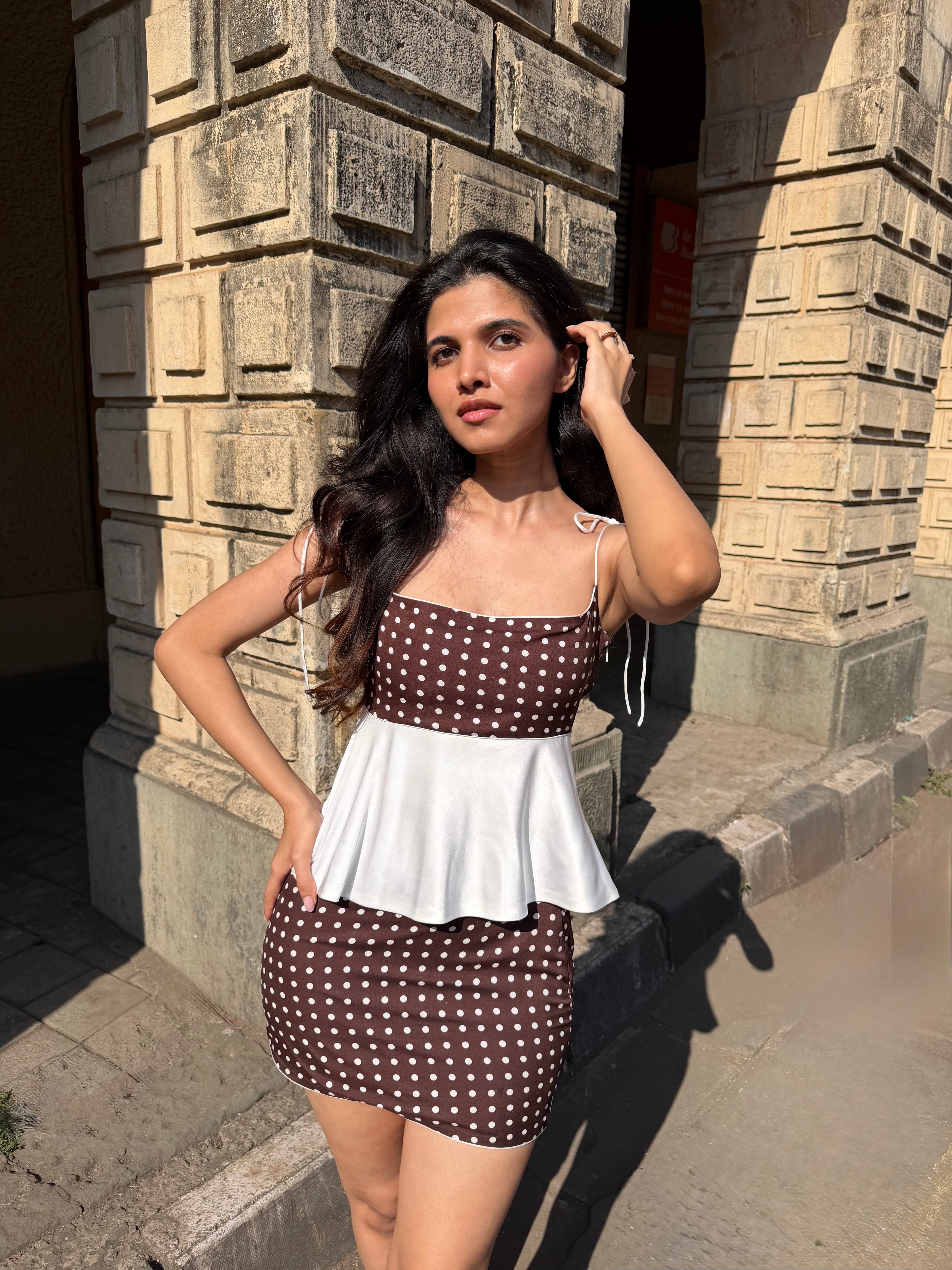 The Pretty Peplum Top - in Espresso Brown