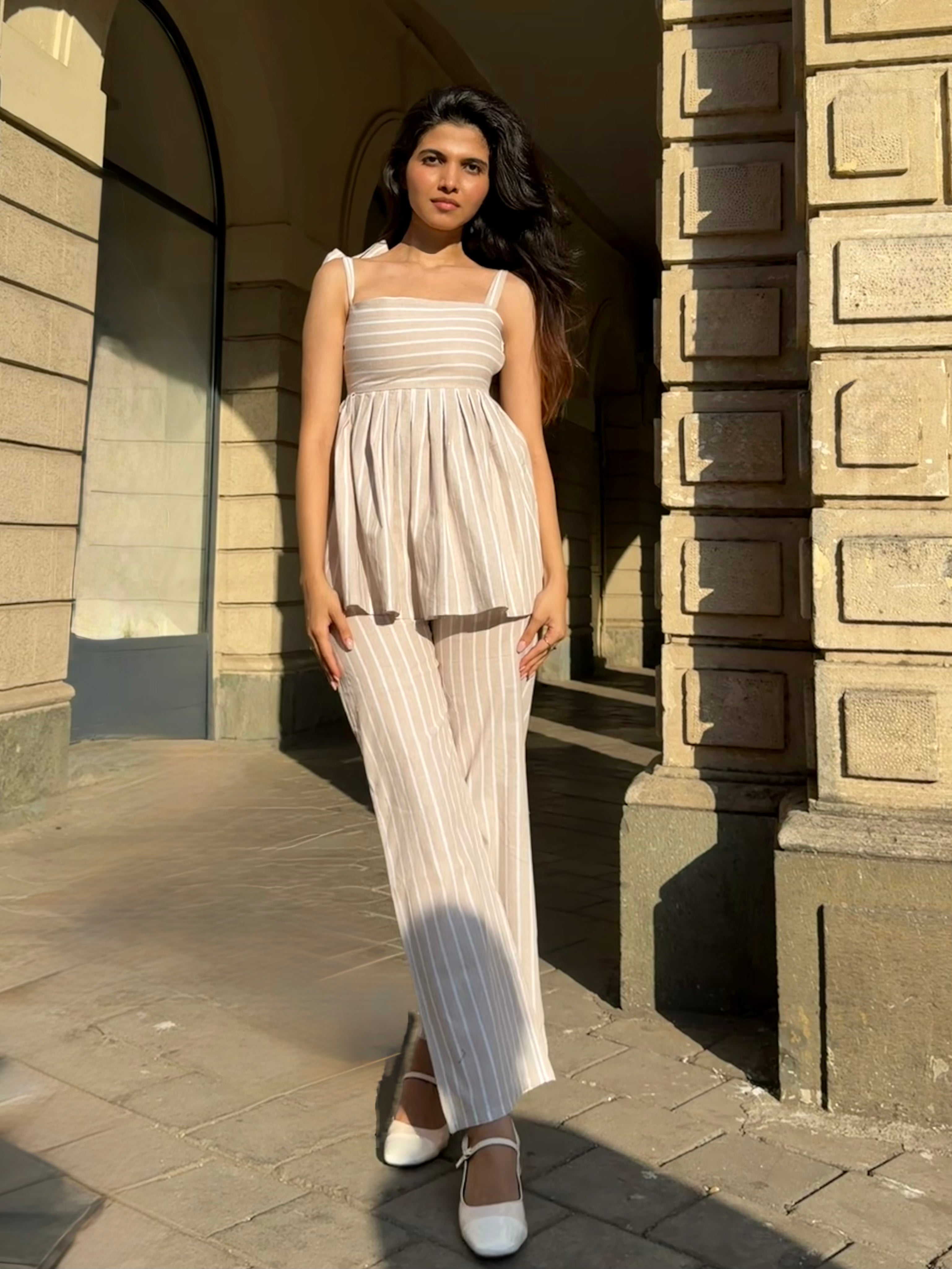 The Sundowner Stripe Pants in Oatmeal Nude