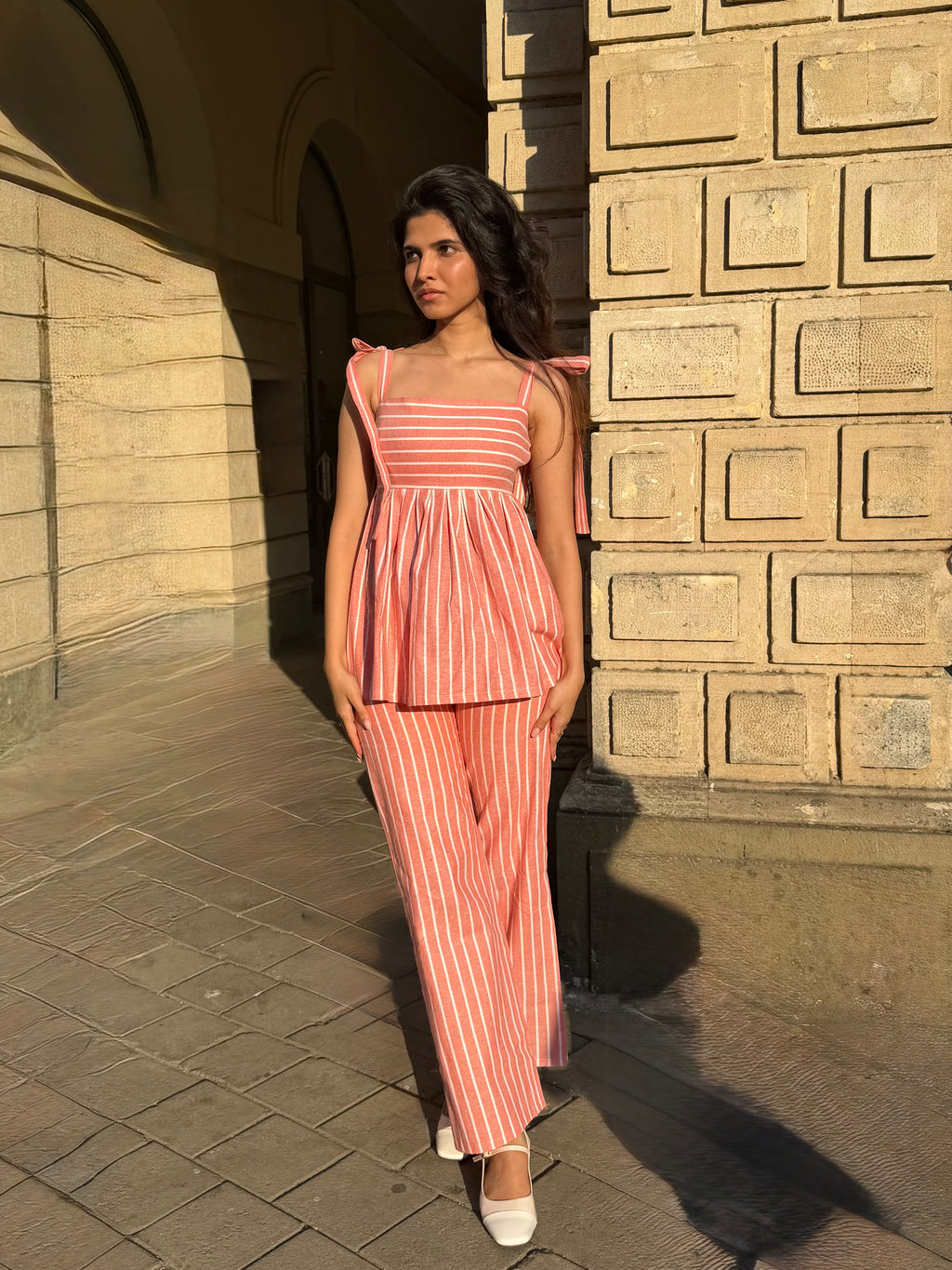 The Sundowner Stripe Pants in Peach Sorbet