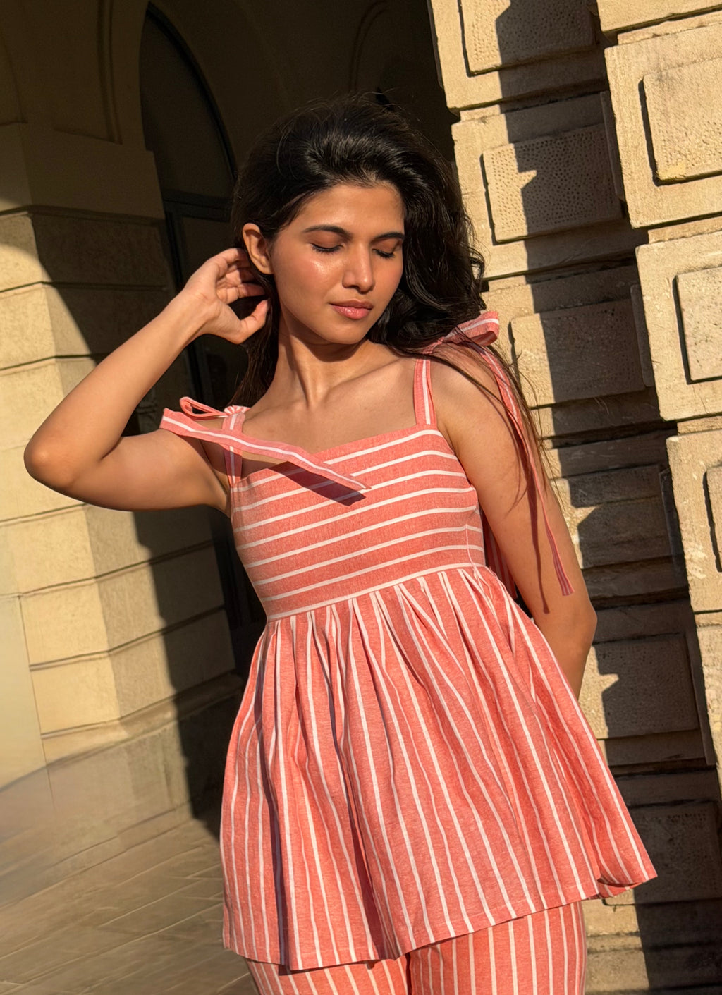The Sundowner Stripe Top in Peach Sorbet