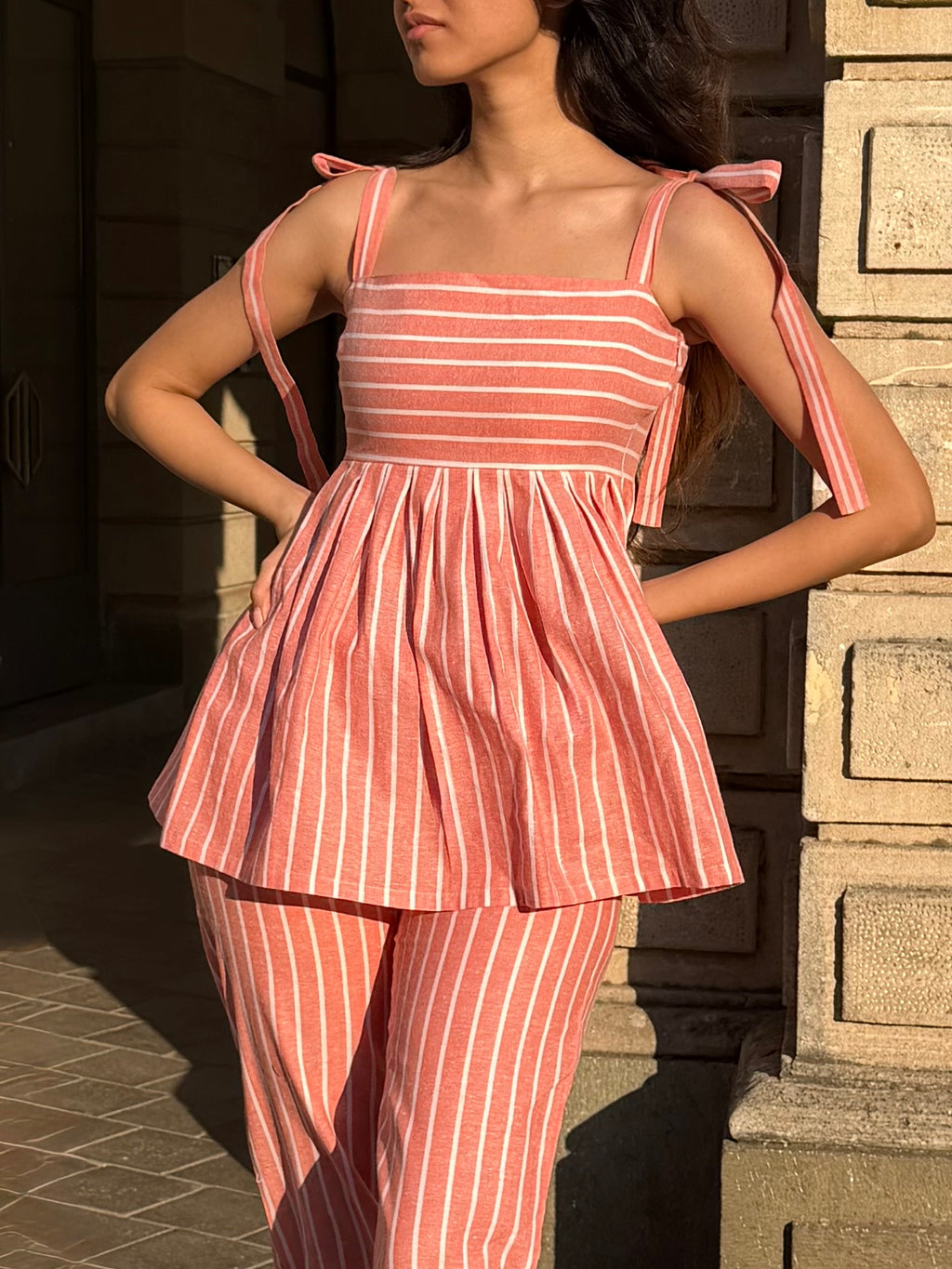 The Sundowner Stripe Top in Peach Sorbet