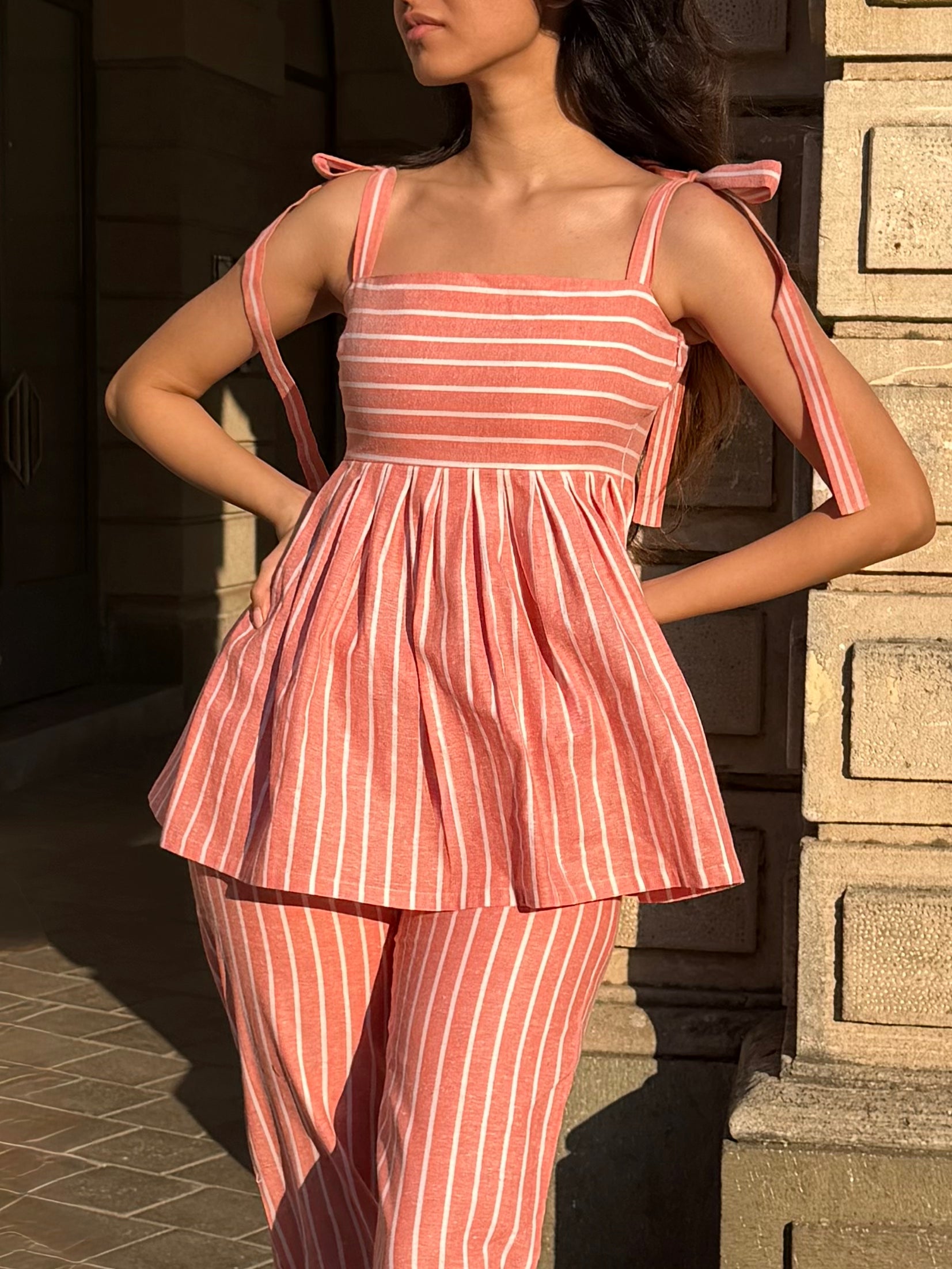 The Sundowner Stripe Top in Peach Sorbet