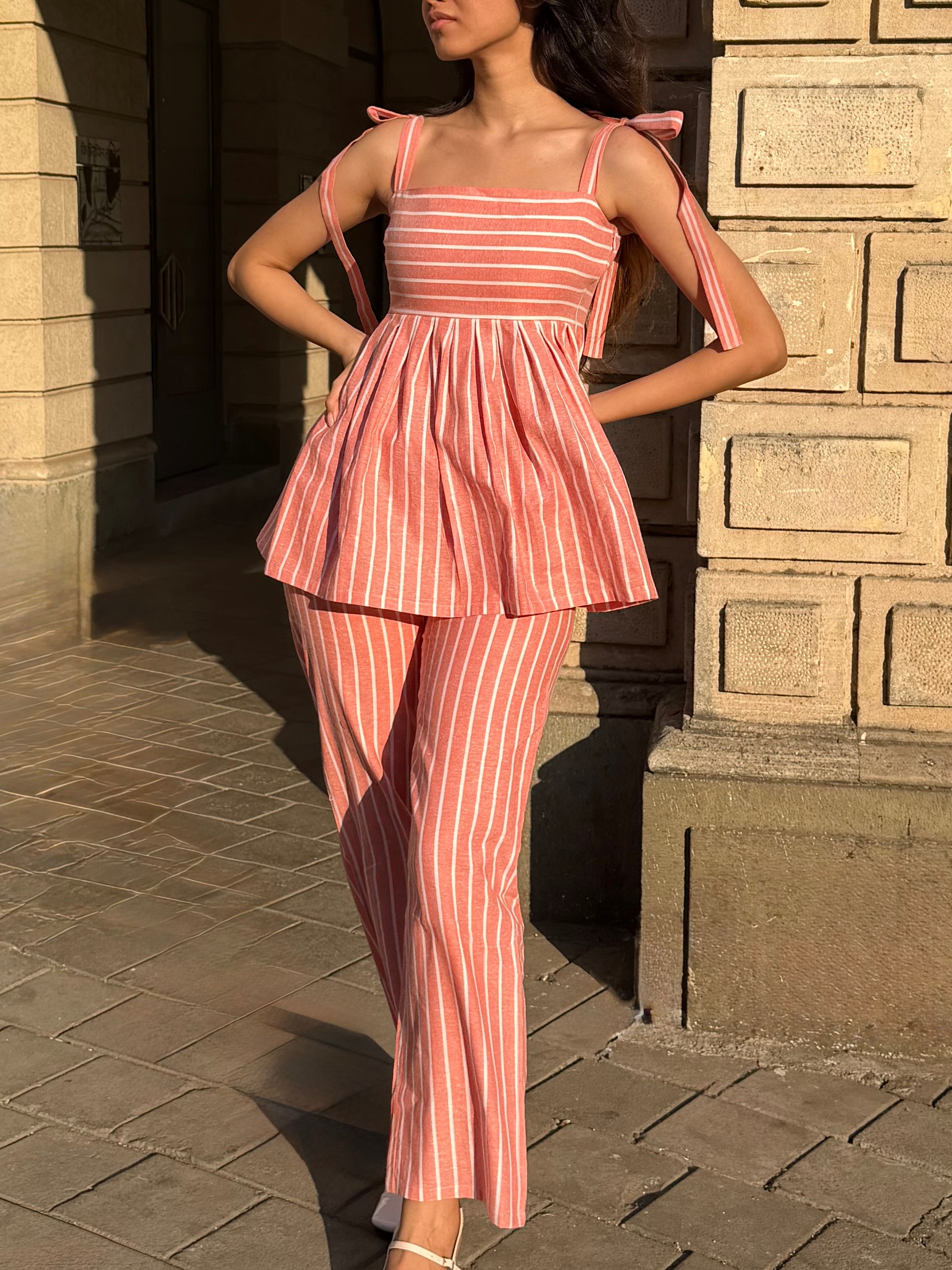 The Sundowner Stripe Pants in Peach Sorbet