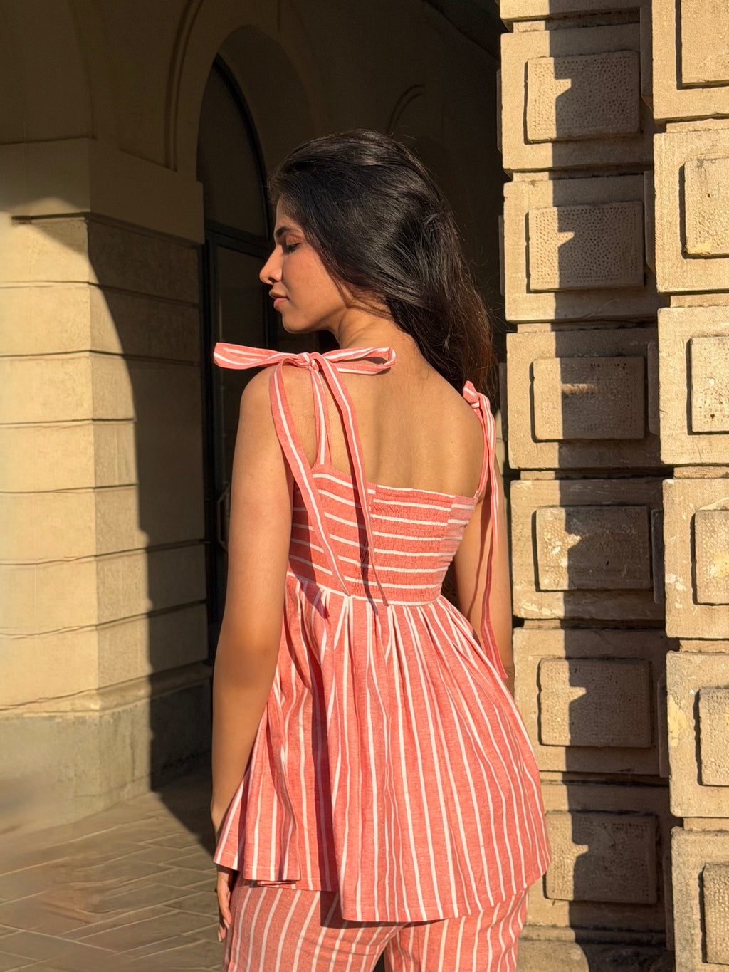 The Sundowner Stripe Top in Peach Sorbet