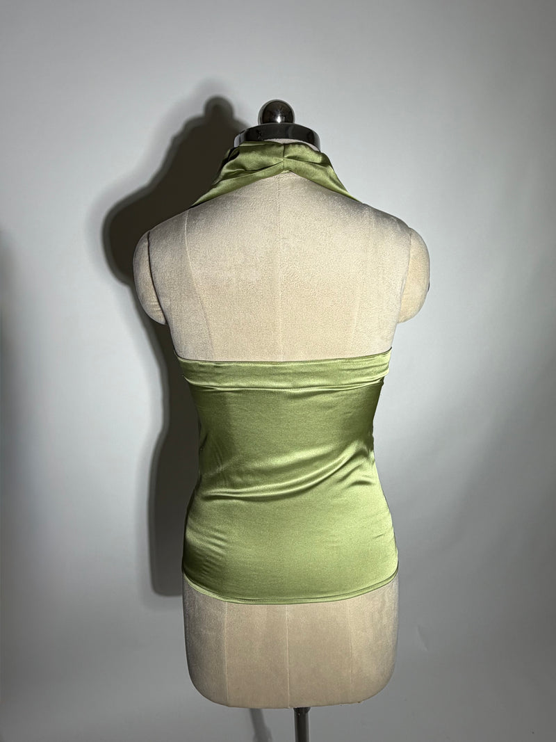 Your Go-To Glow Top - Satin Top with a Scarf - in Green