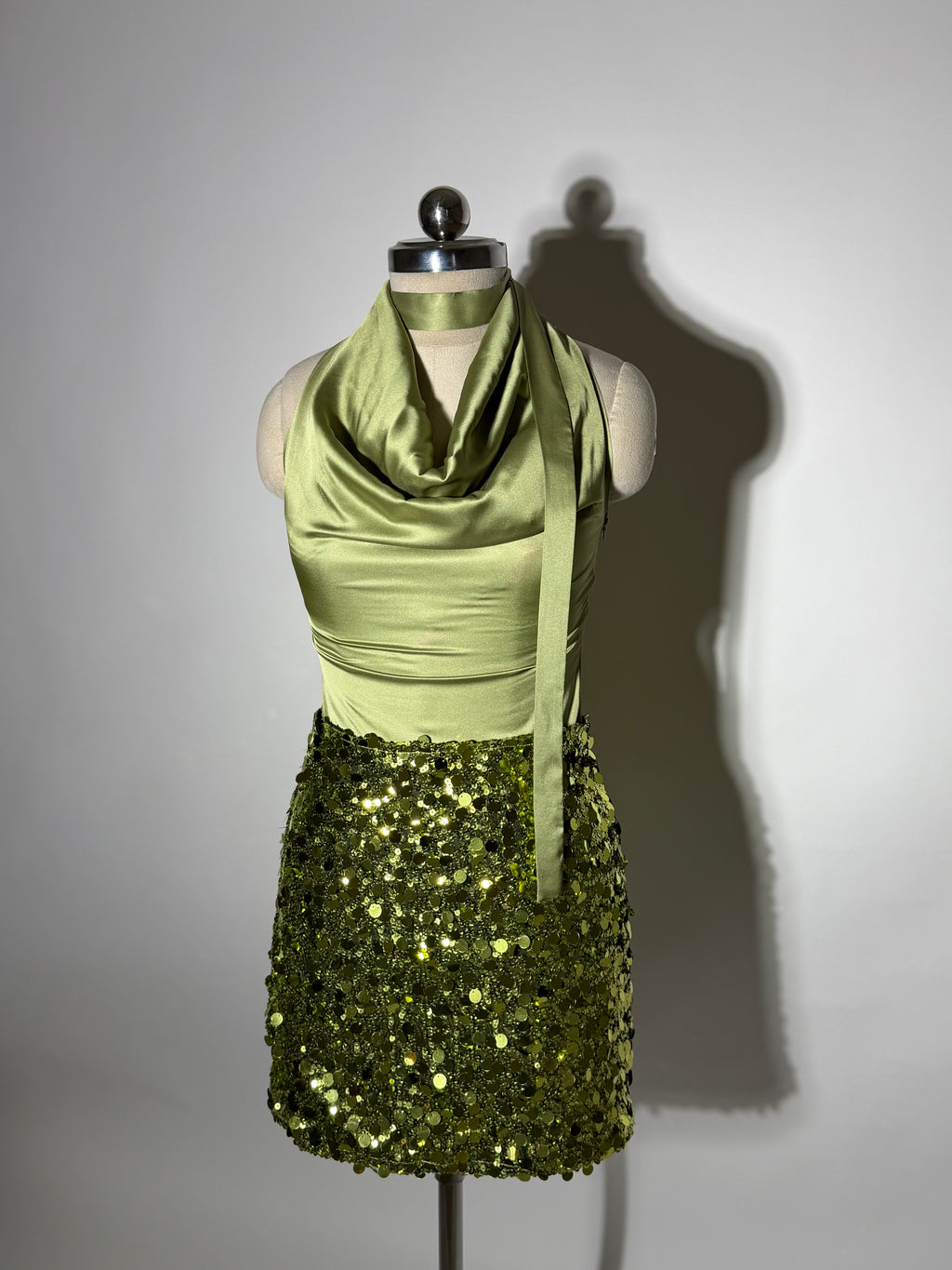 Your Go-To Glow Top - Satin Top with a Scarf - in Green