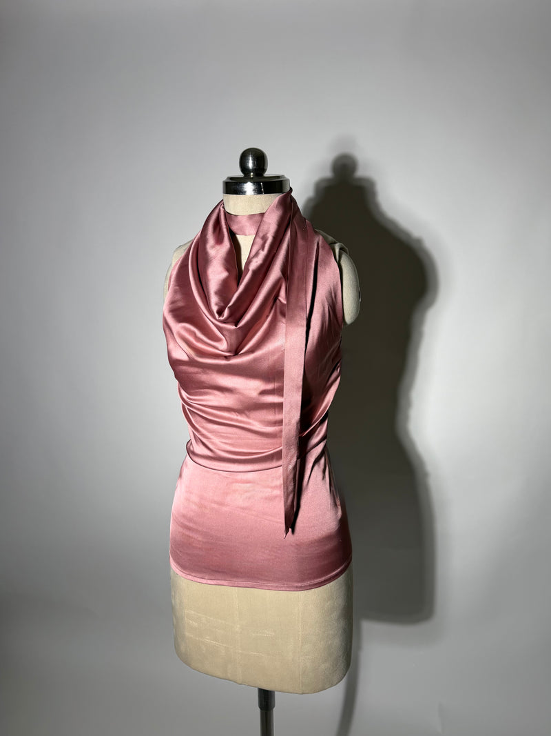 Your Go-To Glow Top - Satin Top with a Scarf - in Blush Pink