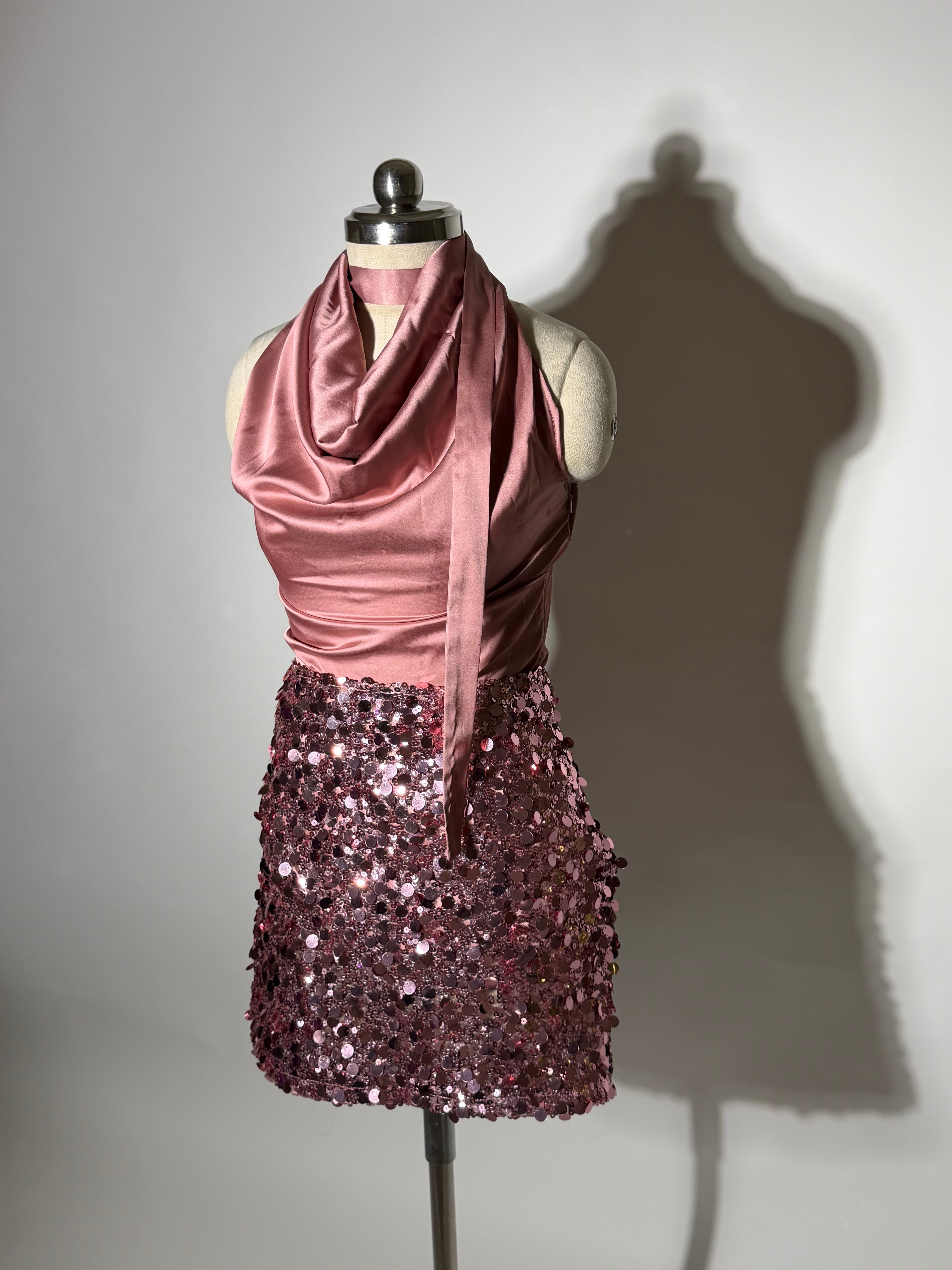 Your Go-To Glow Top - Satin Top with a Scarf - in Blush Pink