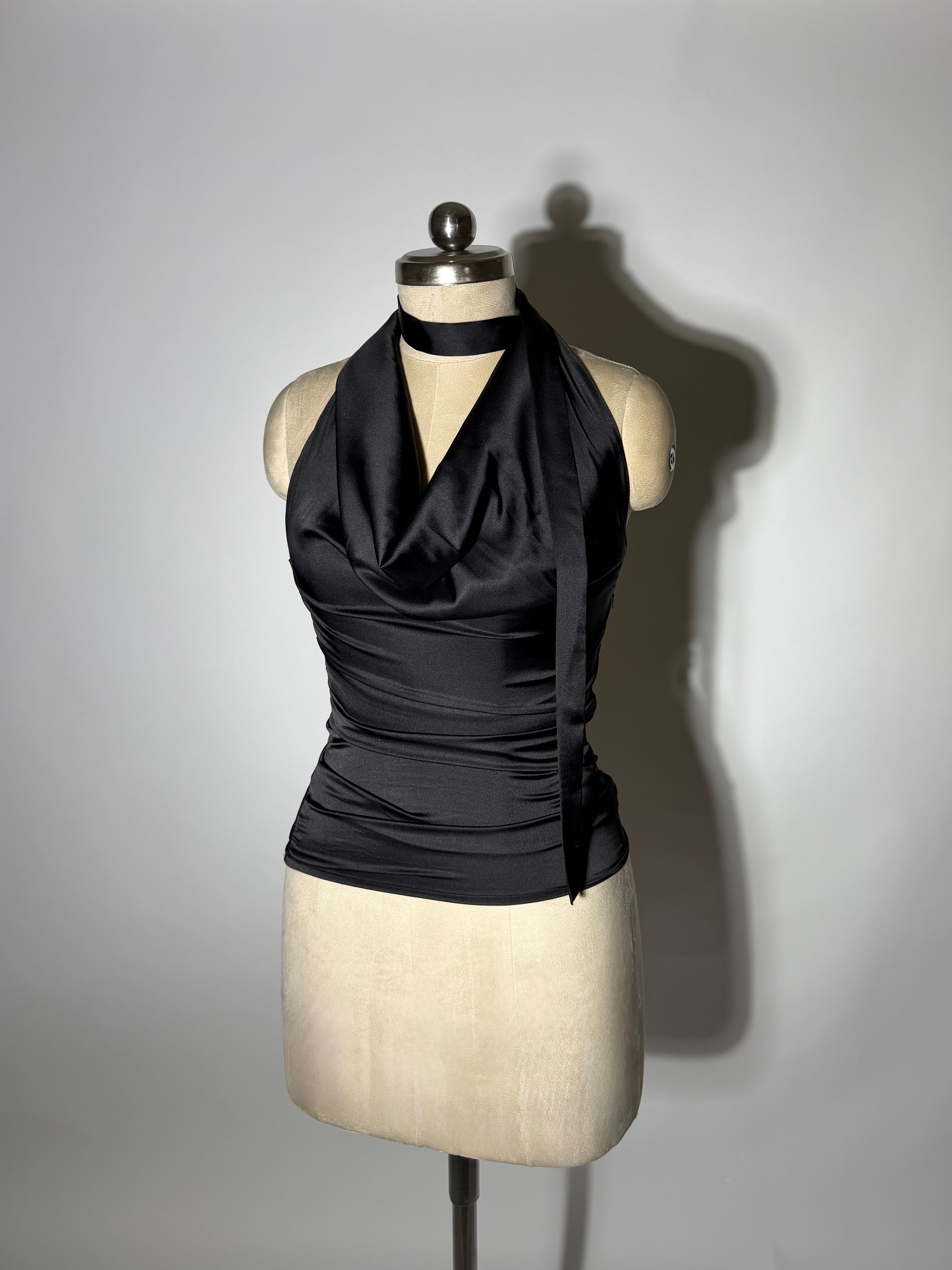 Your Go-To Glow Top - Satin Top with a Scarf - in Black