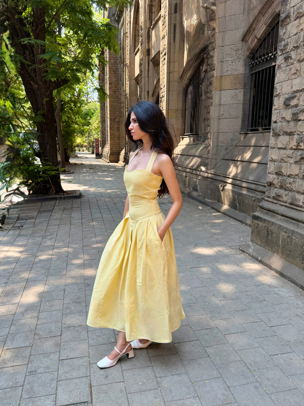 The Bella Halter Gingham Dress in Butter Yellow