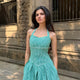 The Bella Halter Gingham Dress in Forest Green