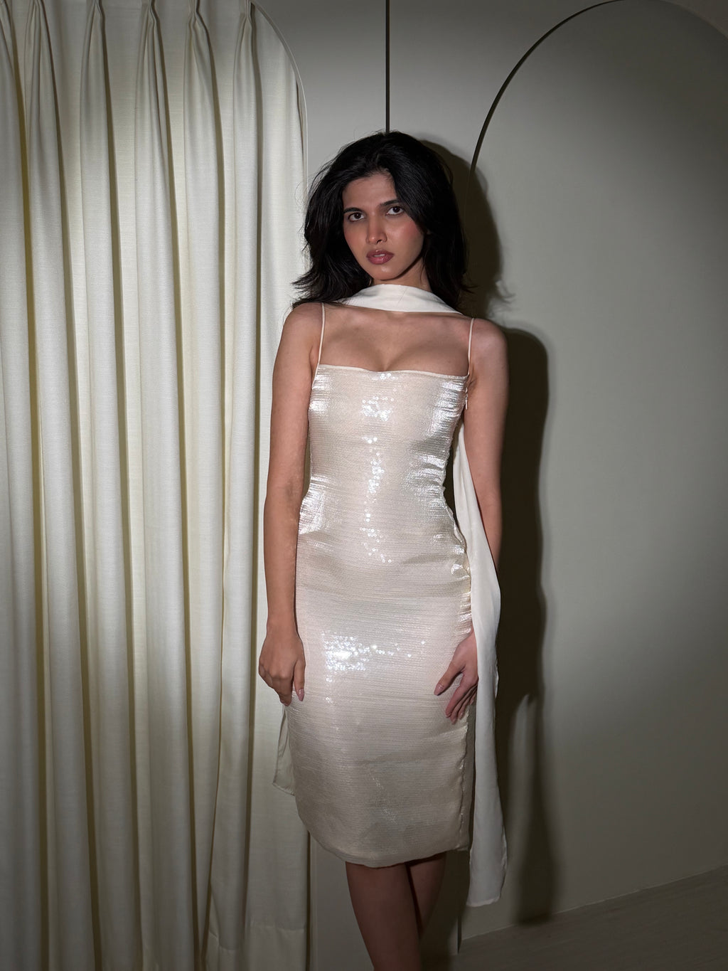 The Crème Glow Dress with a Dupatta