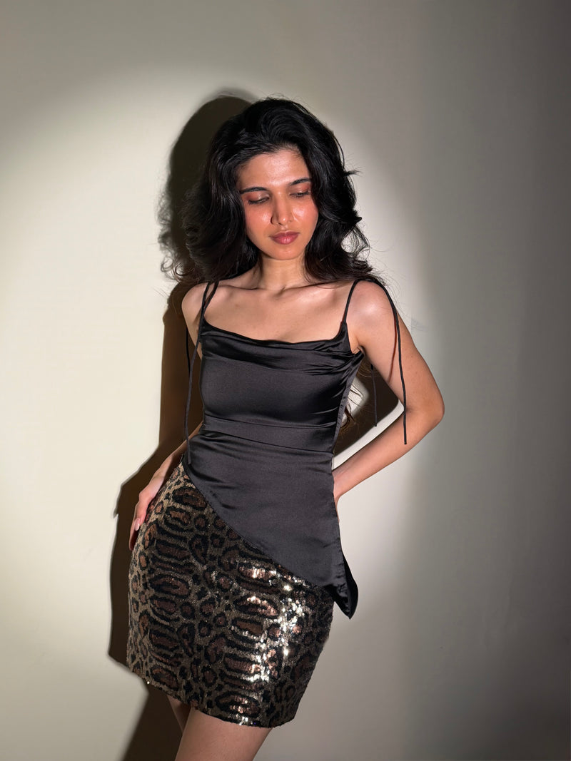 The Asymmetrical Satin Top – Pitch Black